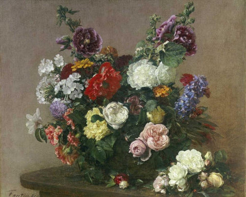A Bouquet of Mixed Flowers White Modern Wood Framed Art Print with Double Matting by Fantin-Latour, Henri