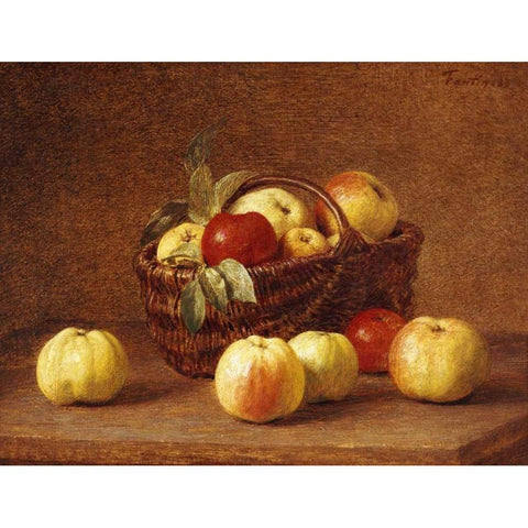 Apples In a Basket On a Table Black Modern Wood Framed Art Print with Double Matting by Fantin-Latour, Henri