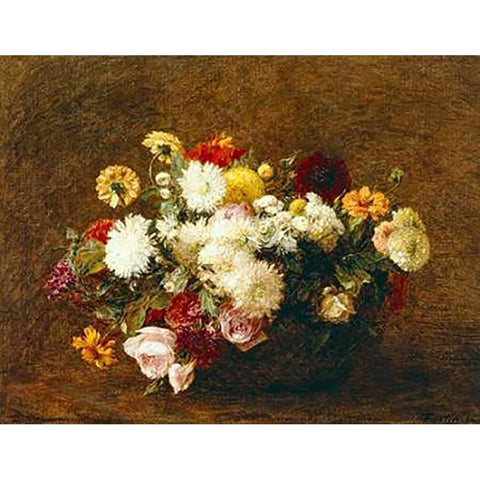 Bouquet De Fleurs White Modern Wood Framed Art Print by Latour, Henri Fantin