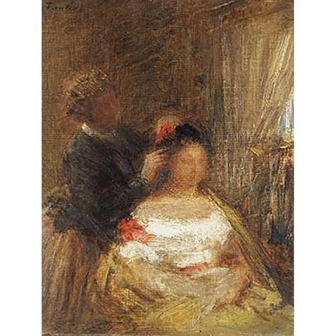 The Hairdresser Gold Ornate Wood Framed Art Print with Double Matting by Latour, Henri Fantin