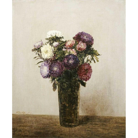 Vase De Fleurs Gold Ornate Wood Framed Art Print with Double Matting by Fantin-Latour, Henri