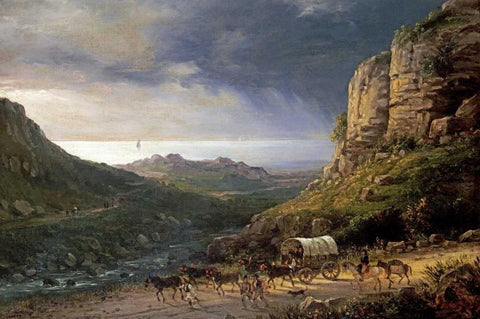 A Wagon On a Path White Modern Wood Framed Art Print with Double Matting by Ferri, Domenico