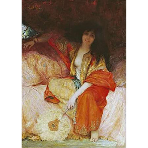 A Harem Beauty Holding a Fan White Modern Wood Framed Art Print by Ferrier, Gabriel Joseph