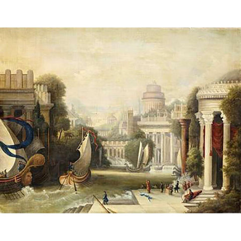 Embarkation of Ulysses Black Modern Wood Framed Art Print with Double Matting by Field, Erastus Salisbury