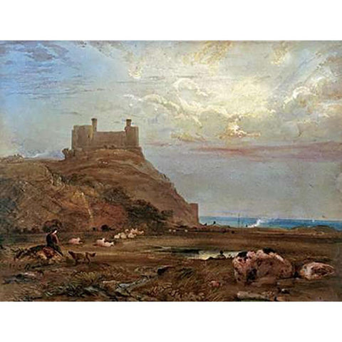 Harlech Castle Black Modern Wood Framed Art Print with Double Matting by Fielding, Anthony Vandyke Copley