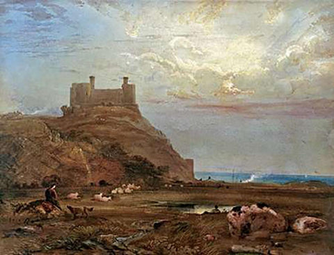 Harlech Castle Black Ornate Wood Framed Art Print with Double Matting by Fielding, Anthony Vandyke Copley