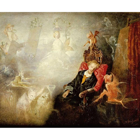The Painters Dream White Modern Wood Framed Art Print by Fitzgerald, John Anster