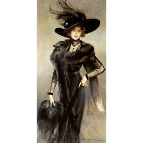 Fashionable Beauty Black Modern Wood Framed Art Print with Double Matting by Flameng, Francois
