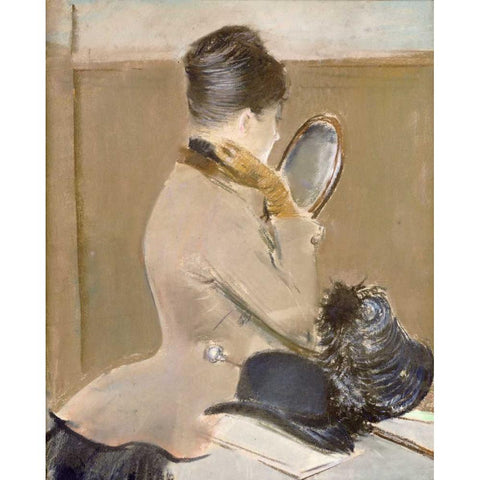 The Milliners Shop Black Modern Wood Framed Art Print with Double Matting by Forain, Jean-Louis