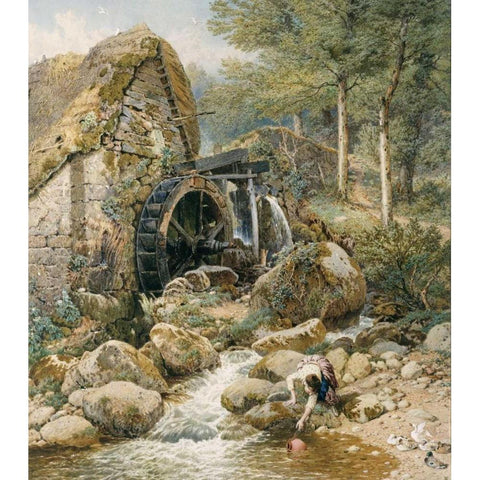 An Old Water Mill Black Modern Wood Framed Art Print by Foster, Myles Birket