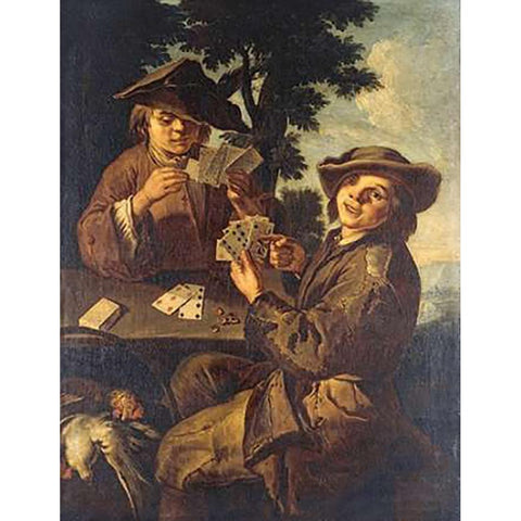 Two Peasant Boys Playing Cards White Modern Wood Framed Art Print by Francesco, Cipper Giacomo