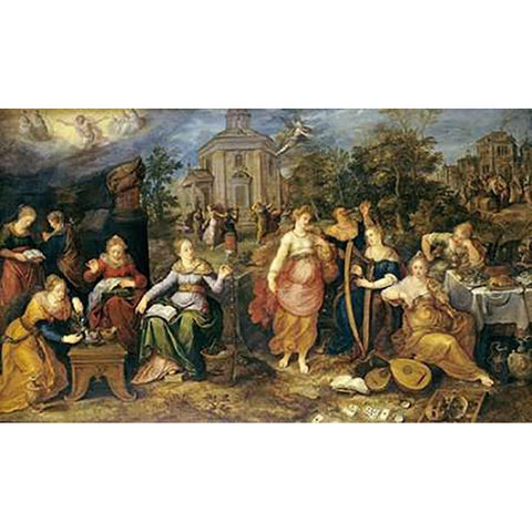 The Parable of The Wise and Foolish Virgins White Modern Wood Framed Art Print by Francken, Frans