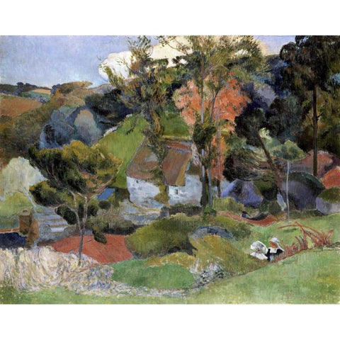 Landscape at Pont Aven Black Modern Wood Framed Art Print with Double Matting by Gauguin, Paul