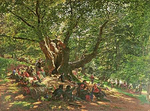 Robin Hood and His Merry Men In Sherwood Forest White Modern Wood Framed Art Print with Double Matting by George, Edmund Warren