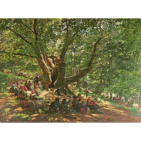 Robin Hood and His Merry Men In Sherwood Forest White Modern Wood Framed Art Print by George, Edmund Warren