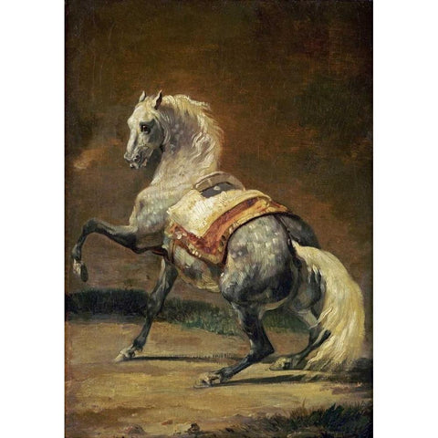 Dappled Grey Horse Gold Ornate Wood Framed Art Print with Double Matting by Gericault, Theodore