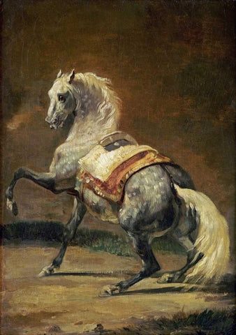 Dappled Grey Horse White Modern Wood Framed Art Print with Double Matting by Gericault, Theodore