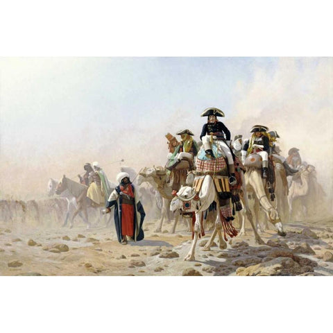 Napoleon and His General Staff In Egypt Gold Ornate Wood Framed Art Print with Double Matting by Gerome, Jean Leon