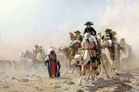 Napoleon and His General Staff In Egypt White Modern Wood Framed Art Print with Double Matting by Gerome, Jean Leon