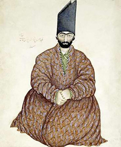 A Seated Nobleman White Modern Wood Framed Art Print with Double Matting by Ghaffari, Abul Hasan