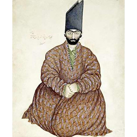 A Seated Nobleman Black Modern Wood Framed Art Print with Double Matting by Ghaffari, Abul Hasan