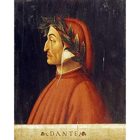 Portrait of Dante Black Modern Wood Framed Art Print with Double Matting by Ghirlandaio, Domenico