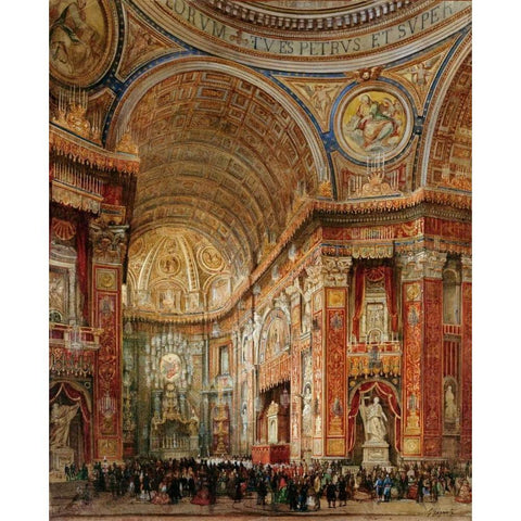 St. Peters Basilica, Rome Black Modern Wood Framed Art Print with Double Matting by Gigante, Giacinto