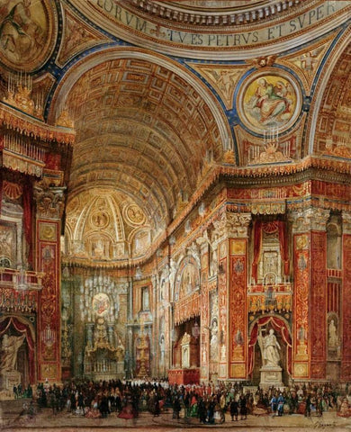 St. Peters Basilica, Rome Black Ornate Wood Framed Art Print with Double Matting by Gigante, Giacinto