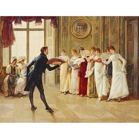 Fan Flirtation Black Modern Wood Framed Art Print by Glindoni, Henry Gillard