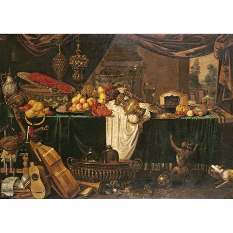 A Banquet Still-Life Black Modern Wood Framed Art Print with Double Matting by Goiber, Jan Frederick