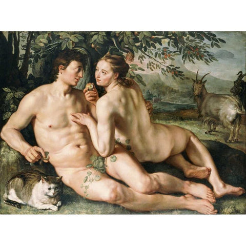 The Fall of Man Black Modern Wood Framed Art Print with Double Matting by Goltzius, Hendrick