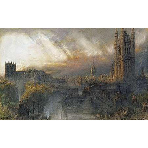 Westminster From a House Top Black Modern Wood Framed Art Print with Double Matting by Goodwin, Albert