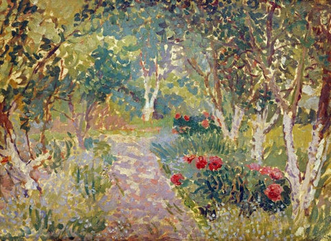 A Woodland Park White Modern Wood Framed Art Print with Double Matting by Gore, Spencer Frederick