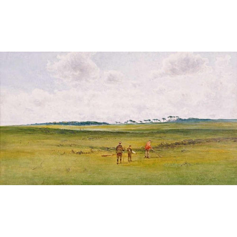 On The Links, St. Andrews Black Modern Wood Framed Art Print with Double Matting by Gow, James Forbes Mackintosh