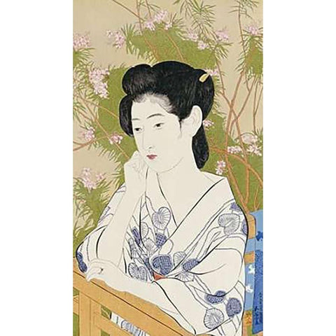 A Bust Portrait of a Young Woman Gold Ornate Wood Framed Art Print with Double Matting by Goyo, Hashiguchi