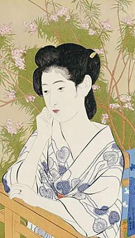 A Bust Portrait of a Young Woman White Modern Wood Framed Art Print with Double Matting by Goyo, Hashiguchi