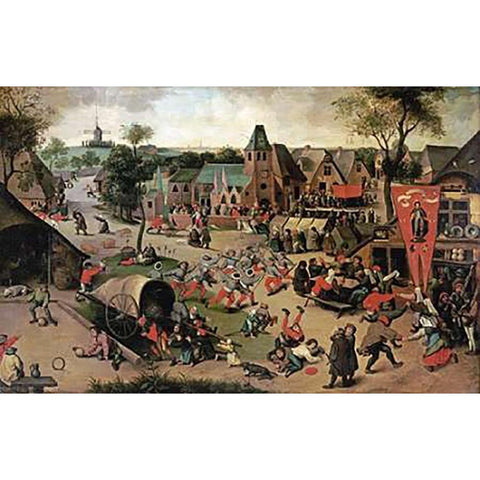 A Carnival On The Feastday of Saint George White Modern Wood Framed Art Print by Grimmer, Abel