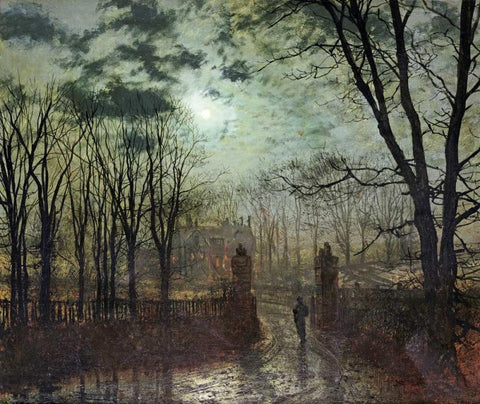 At The Park Gate White Modern Wood Framed Art Print with Double Matting by Grimshaw, John Atkinson