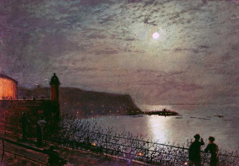 Scarborough By Moonlight Black Ornate Wood Framed Art Print with Double Matting by Grimshaw, John Atkinson