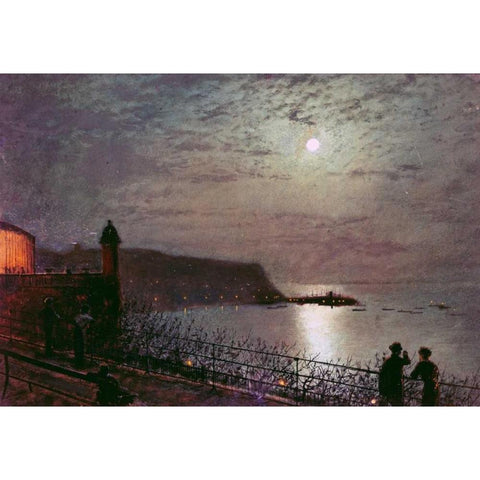 Scarborough By Moonlight Black Modern Wood Framed Art Print by Grimshaw, John Atkinson