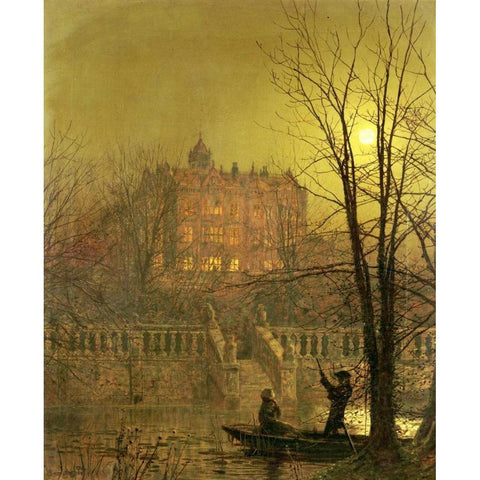 Under The Moonbeams Black Modern Wood Framed Art Print with Double Matting by Grimshaw, John Atkinson