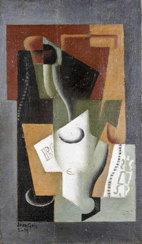 Glass and Bottle Black Ornate Wood Framed Art Print with Double Matting by Gris, Juan