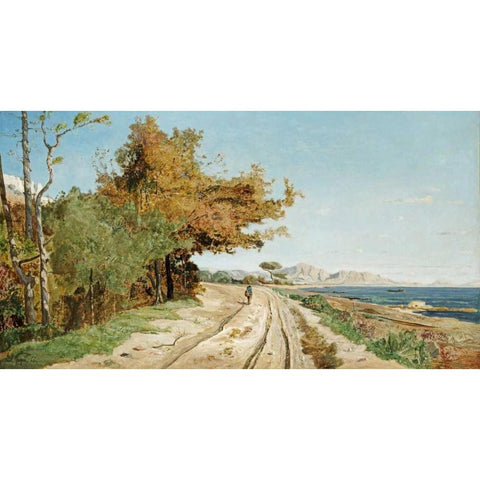 Road On The Edge of The Mediterranean, Near Marseille Gold Ornate Wood Framed Art Print with Double Matting by Guigou, Paul