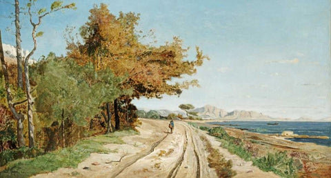 Road On The Edge of The Mediterranean, Near Marseille White Modern Wood Framed Art Print with Double Matting by Guigou, Paul