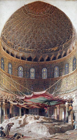 The Holy Rock, Summit of Mount Moriah, Jerusalem Black Ornate Wood Framed Art Print with Double Matting by Haag, Carl