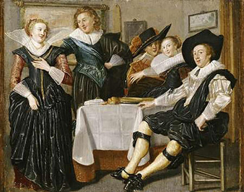 A Merry Company In An Interior White Modern Wood Framed Art Print with Double Matting by Hals, Dirck