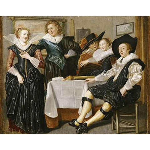 A Merry Company In An Interior Black Modern Wood Framed Art Print with Double Matting by Hals, Dirck