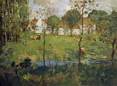 A Scottish Farm White Modern Wood Framed Art Print with Double Matting by Hamilton, James Whitelaw