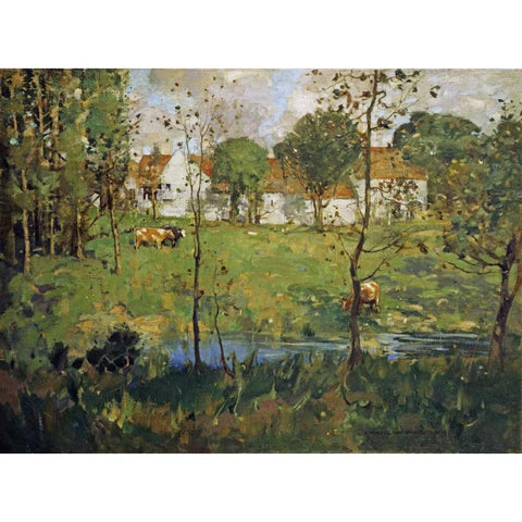 A Scottish Farm White Modern Wood Framed Art Print by Hamilton, James Whitelaw