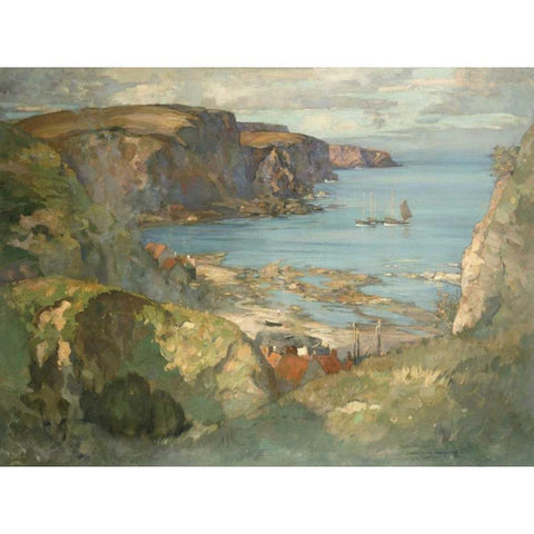 An East Coast Fishing Village Gold Ornate Wood Framed Art Print with Double Matting by Hamilton, James Whitelaw